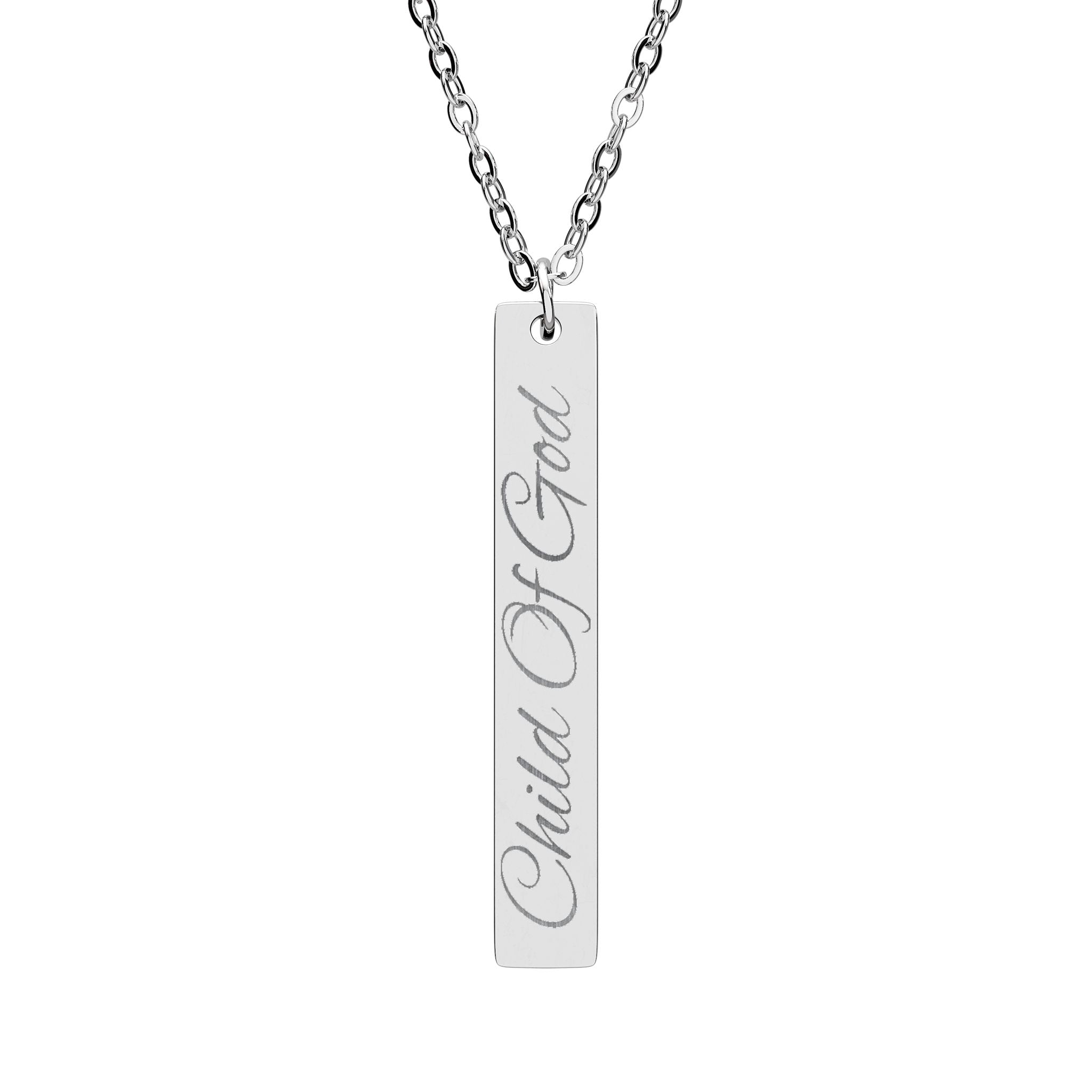 Child Of God Engraved Vertical Bar Necklace