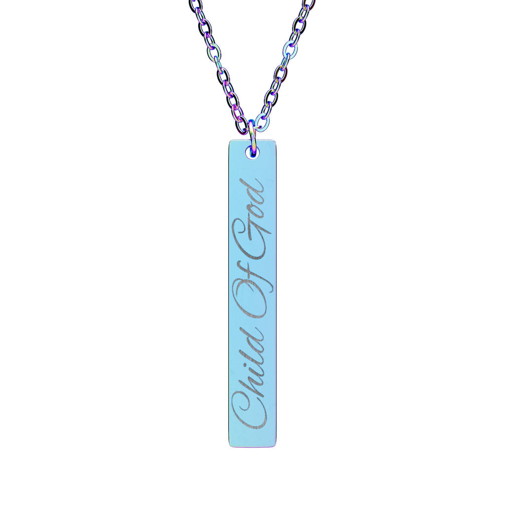 Child Of God Engraved Vertical Bar Necklace